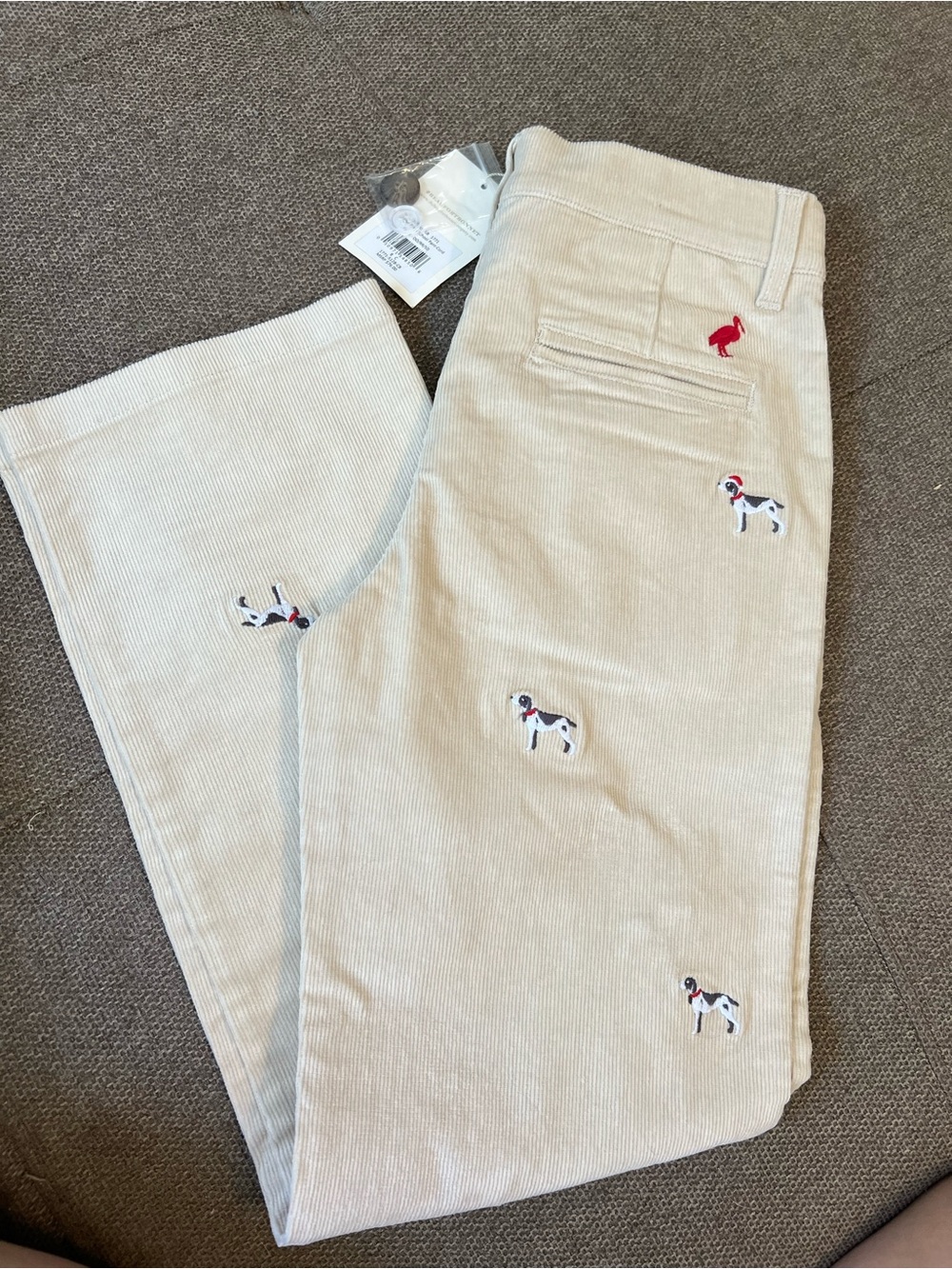 The Beaufort Bonnet Company Cream Corduroy Pants with Embroidered Dogs
